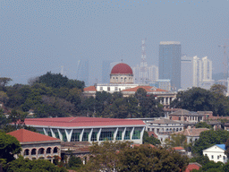 The dome of the Gulangyu Organ Museum at Gulangyu Island and skyscrapers at the south west side of Xiamen Island, viewed from the Zheng Chenggong Memorial Hall