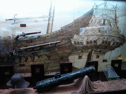 Guns, helmet and cannon at the upper floor of the Zheng Chenggong Memorial Hall at Gulangyu Island