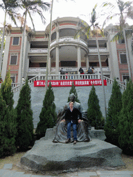Tim with a statue of Zheng Chenggong in front of the Zheng Chenggong Memorial Hall at Gulangyu Island