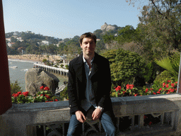 Tim at the Bushan Pavilion at Gulangyu Island, with a view on Gangzaihou Beach and Sunshine Rock