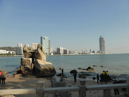 Rocks at the beach at Zhangzhou Road at Gulangyu Island, with a view on the southwest side of Xiamen Island