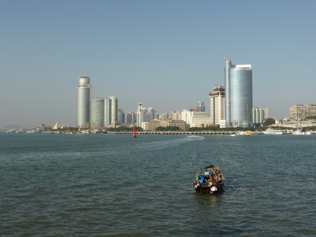 Skyscrapers at the west side of Xiamen Island and Xiamen Bay, viewed from Longtou Road at Gulangyu Island