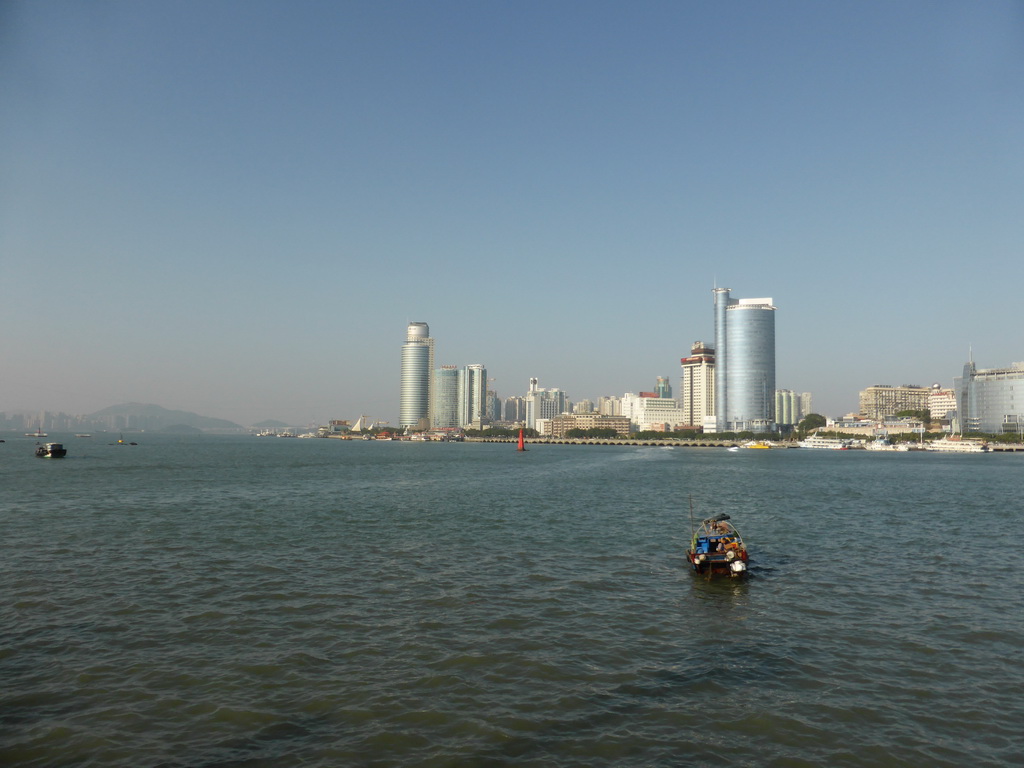 Skyscrapers at the west side of Xiamen Island and Xiamen Bay, viewed from Longtou Road at Gulangyu Island