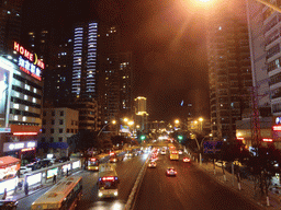 North side of Hubin West Road, viewed from a pedestrian bridge, by night