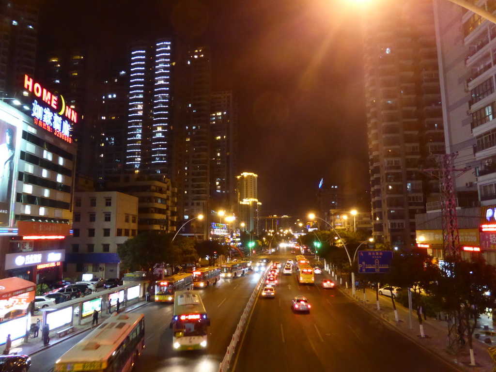 North side of Hubin West Road, viewed from a pedestrian bridge, by night