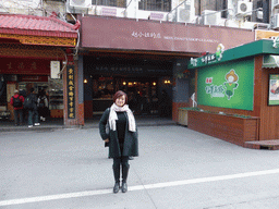 Miaomiao in front of Miss Zhao`s shop at the Zhongshan Road Pedestrian Street