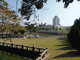 Pool in the park in front of Nanputuo Temple and the tower of Xiamen University