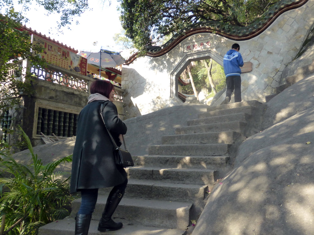 Miaomiao in front of the gate to the Tushita Building of the Nanputuo Temple