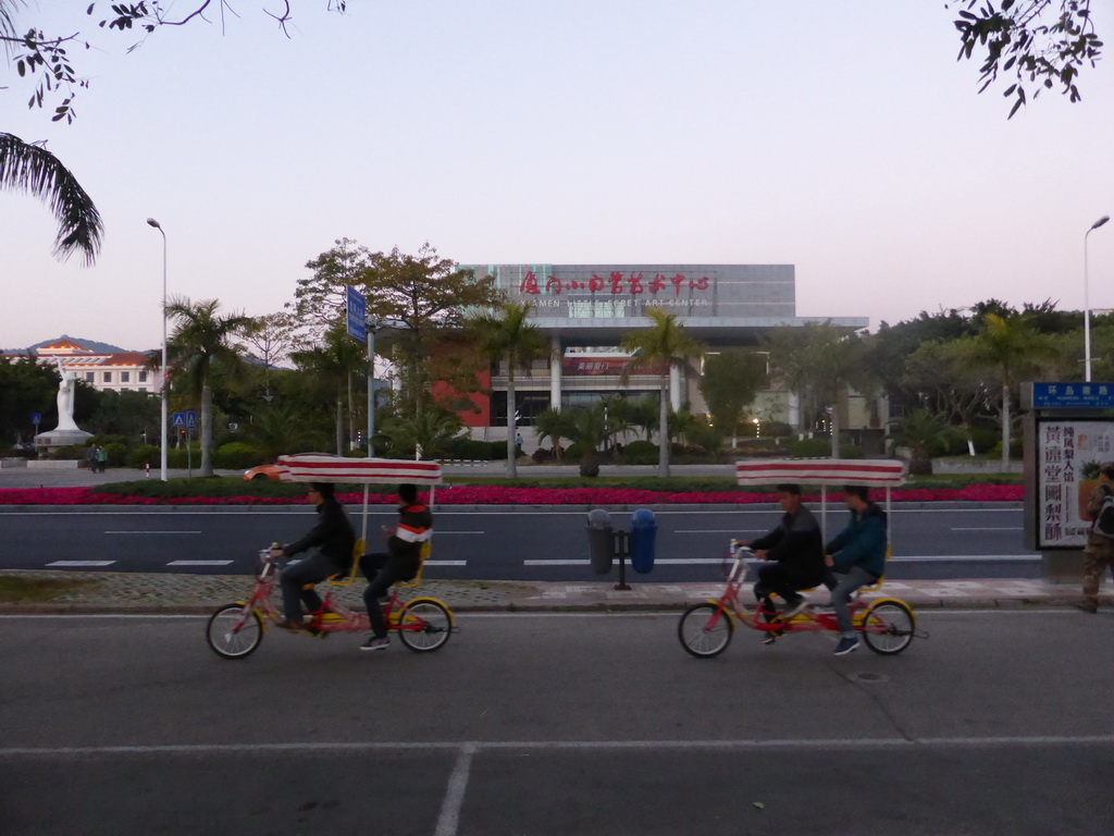 Tandem bicycles and the front of the Little Egret Art Center at Huandao South Road