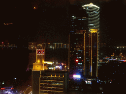 Skyscrapers at Xiamen Island and the Haicang District, viewed from the Pizza Hut rooftop restaurant at Lujiang Road, by night