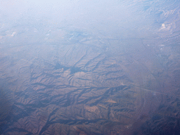Hills, villages and roads in West Asia, viewed from the airplane to Amsterdam
