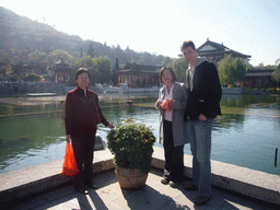 Tim, Miaomiao and Miaomiao`s mother in front of the Nine-Dragon Lake at the Huaqing Hot Springs
