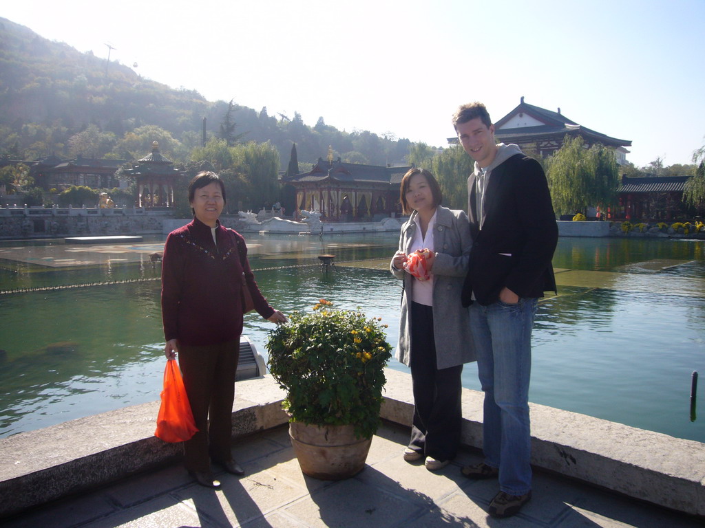 Tim, Miaomiao and Miaomiao`s mother in front of the Nine-Dragon Lake at the Huaqing Hot Springs