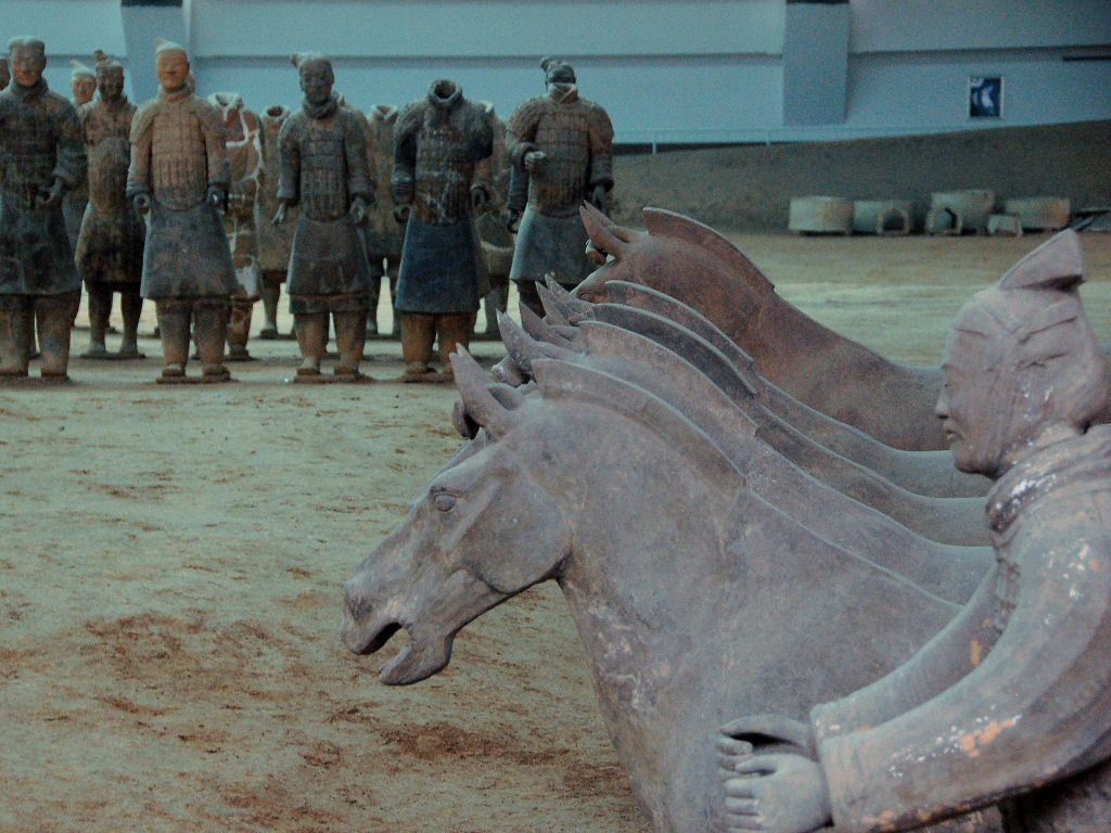 Infantry and horse statues in Pit One of the Terracotta Mausoleum