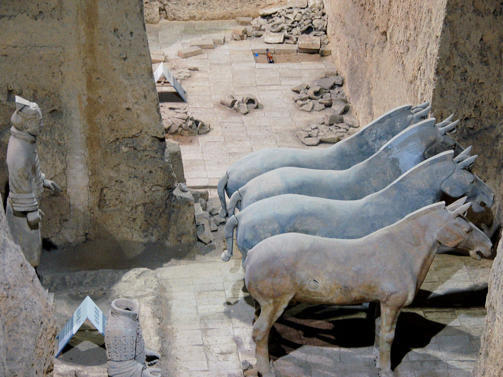 Infantry and horse statues in Pit Three of the Terracotta Mausoleum