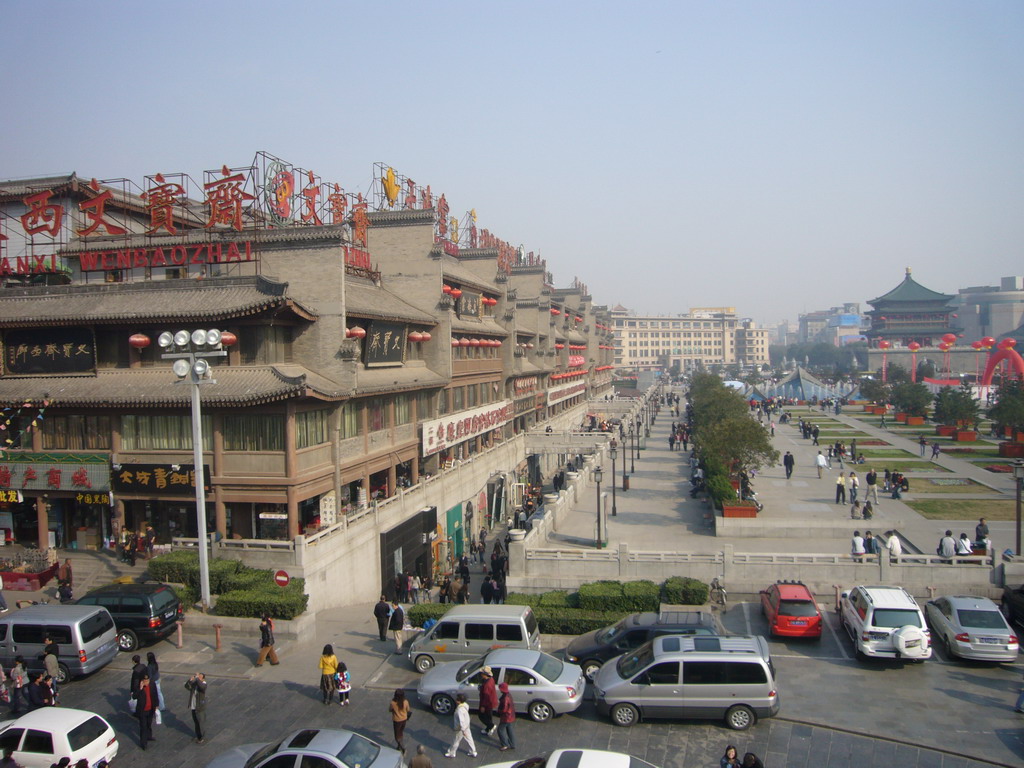 The Bell and Drum Tower Square with the Bell Tower of Xi`an, viewed from the Drum Tower of Xi`an