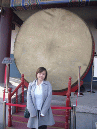 Miaomiao with a drum at the Drum Tower of Xi`an