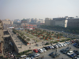 The Bell and Drum Tower Square with the Bell Tower of Xi`an, viewed from the Drum Tower of Xi`an