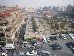 The Bell and Drum Tower Square with the Bell Tower of Xi`an, viewed from the Drum Tower of Xi`an