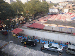 Market stalls at Beiyuanmen Islamic Street, viewed from the Drum Tower of Xi`an