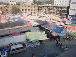 Market stalls at Beiyuanmen Islamic Street, viewed from the Drum Tower of Xi`an