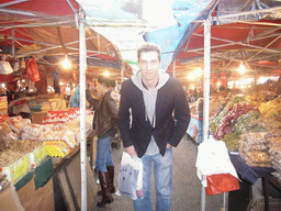 Tim with market stalls at the Beiyuanmen Islamic Street