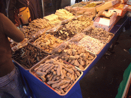 Dried food at market stalls at the Beiyuanmen Islamic Street