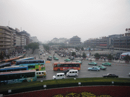 The Bell and Drum Tower Square with the Drum Tower of Xi`an, viewed from the Bell Tower of Xi`an