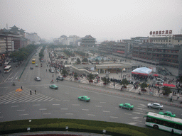 The Bell and Drum Tower Square with the Drum Tower of Xi`an, viewed from the Bell Tower of Xi`an