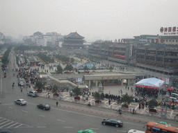 The Bell and Drum Tower Square with the Drum Tower of Xi`an, viewed from the Bell Tower of Xi`an