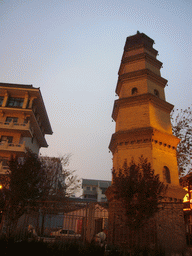 Pagoda near the North Gate of the Xi`an City Wall, at sunset