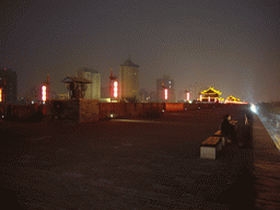 The top of the Xi`an City Wall, by night