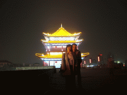 Tim and Miaomiao on top of the Xi`an City Wall, by night