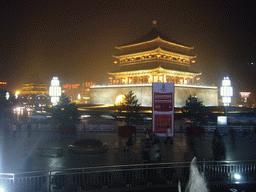 The Bell and Drum Tower Square with the Bell Tower of Xi`an and the Drum Tower of Xi`an, by night