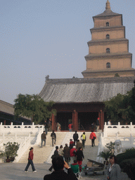 Miaomiao in front of the south side of the Giant Wild Goose Pagoda at the Daci`en Temple