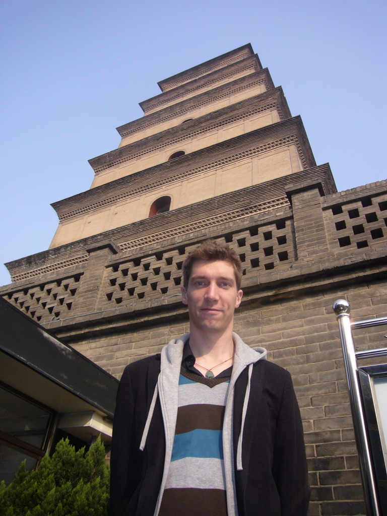 Tim in front of the south side of the Giant Wild Goose Pagoda at the Daci`en Temple