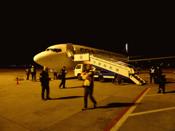 Our airplane at Yantai Laishan International Airport, by night