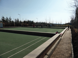 People doing sports at a playground at the Elder Welfare Services Center