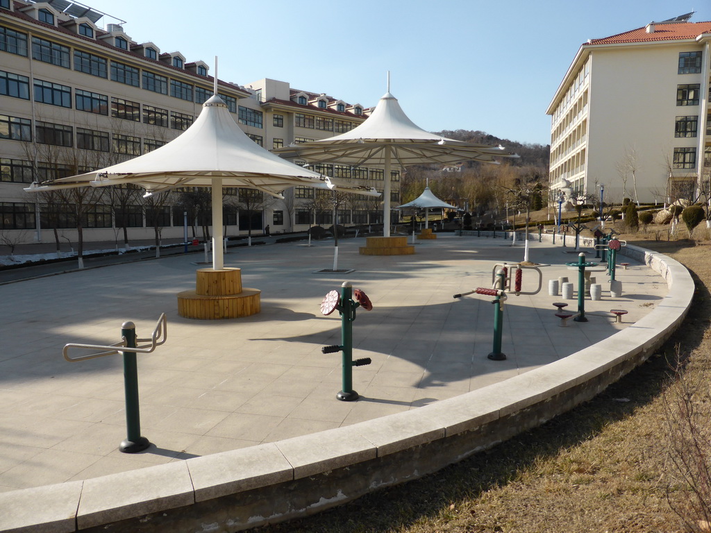 Square with exercise equipment at the Elder Welfare Services Center