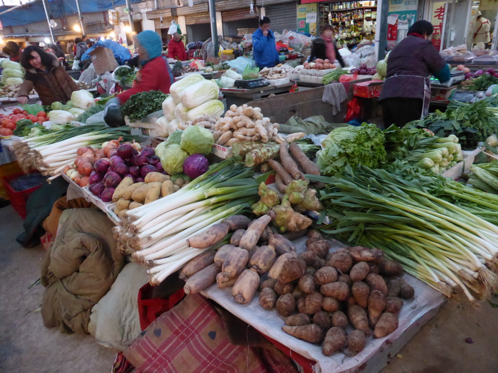 Vegetables at an open market in the city center