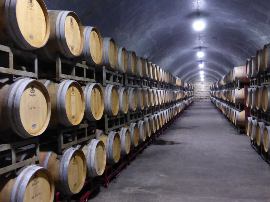 Wine barrels in the Underground Cellar at the ChangYu Wine Culture Museum