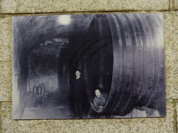 Old photograph of the king-sized wine barrels in the Underground Cellar at the ChangYu Wine Culture Museum