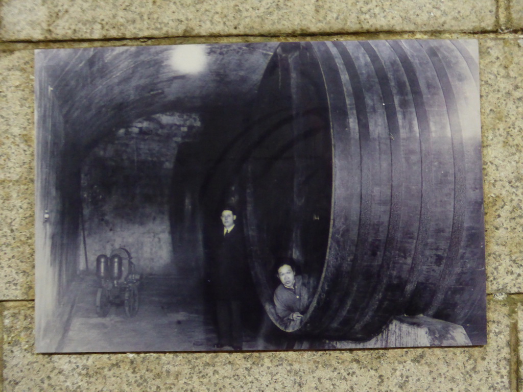Old photograph of the king-sized wine barrels in the Underground Cellar at the ChangYu Wine Culture Museum