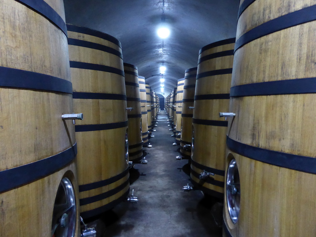 Large wine barrels in the Underground Cellar at the ChangYu Wine Culture Museum