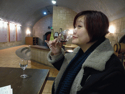 Miaomiao tasting a red wine in the Underground Cellar at the ChangYu Wine Culture Museum