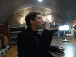 Tim tasting a red wine in the Underground Cellar at the ChangYu Wine Culture Museum