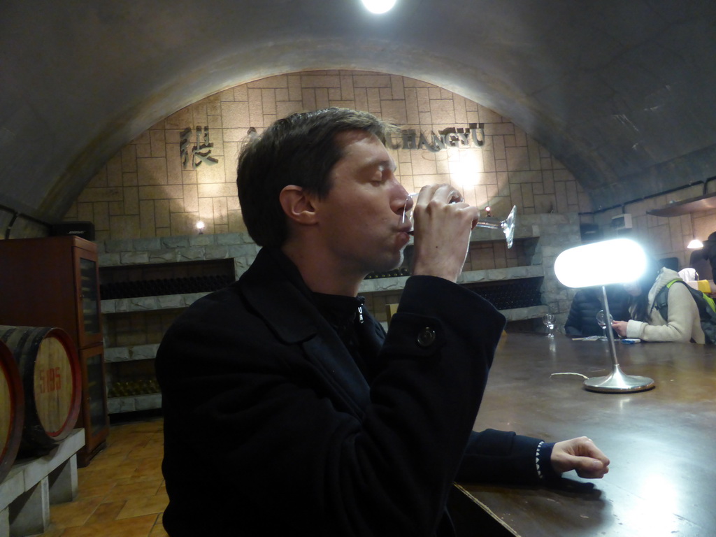 Tim tasting a red wine in the Underground Cellar at the ChangYu Wine Culture Museum