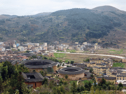 The Qiaofu Lou, Chengqi Lou, Shize Lou and Beichen Lou buildings of the Gaobei Tulou Cluster, viewed from the Yongding Scenic Area viewing point
