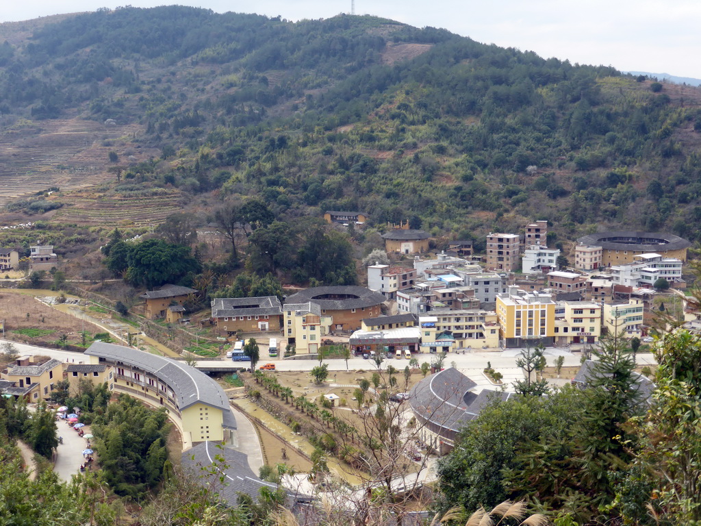 Smaller Tulou buildings nearby the Gaobei Tulou Cluster, viewed from the Yongding Scenic Area viewing point