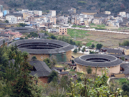 The Qiaofu Lou, Chengqi Lou and Beichen Lou buildings of the Gaobei Tulou Cluster, viewed from the Yongding Scenic Area viewing point